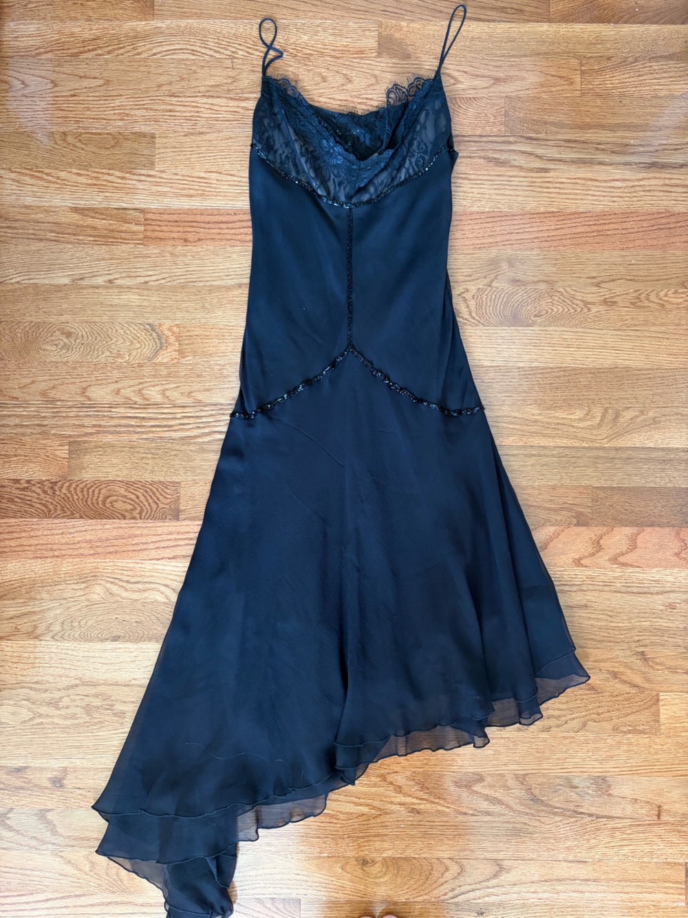 Y2K Silk Laundry By Shelli Segal Black Maxi Dress with Bead Trim